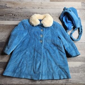 Vintage Corduroy Toddler Coat & Bonnet Teal 4T Breman & Tanner